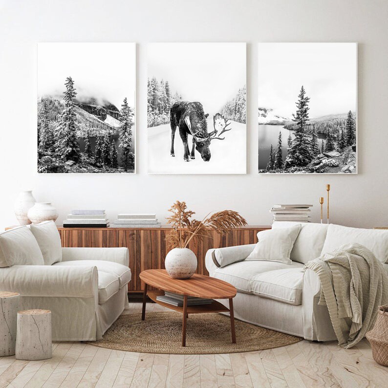Set of 3 Prints Nature Wall Art Deer Christmas Printable 3 Piece Wall Art Set Scandinavian Decor Deer Art Digital Print 24x36 Moose Wall Art