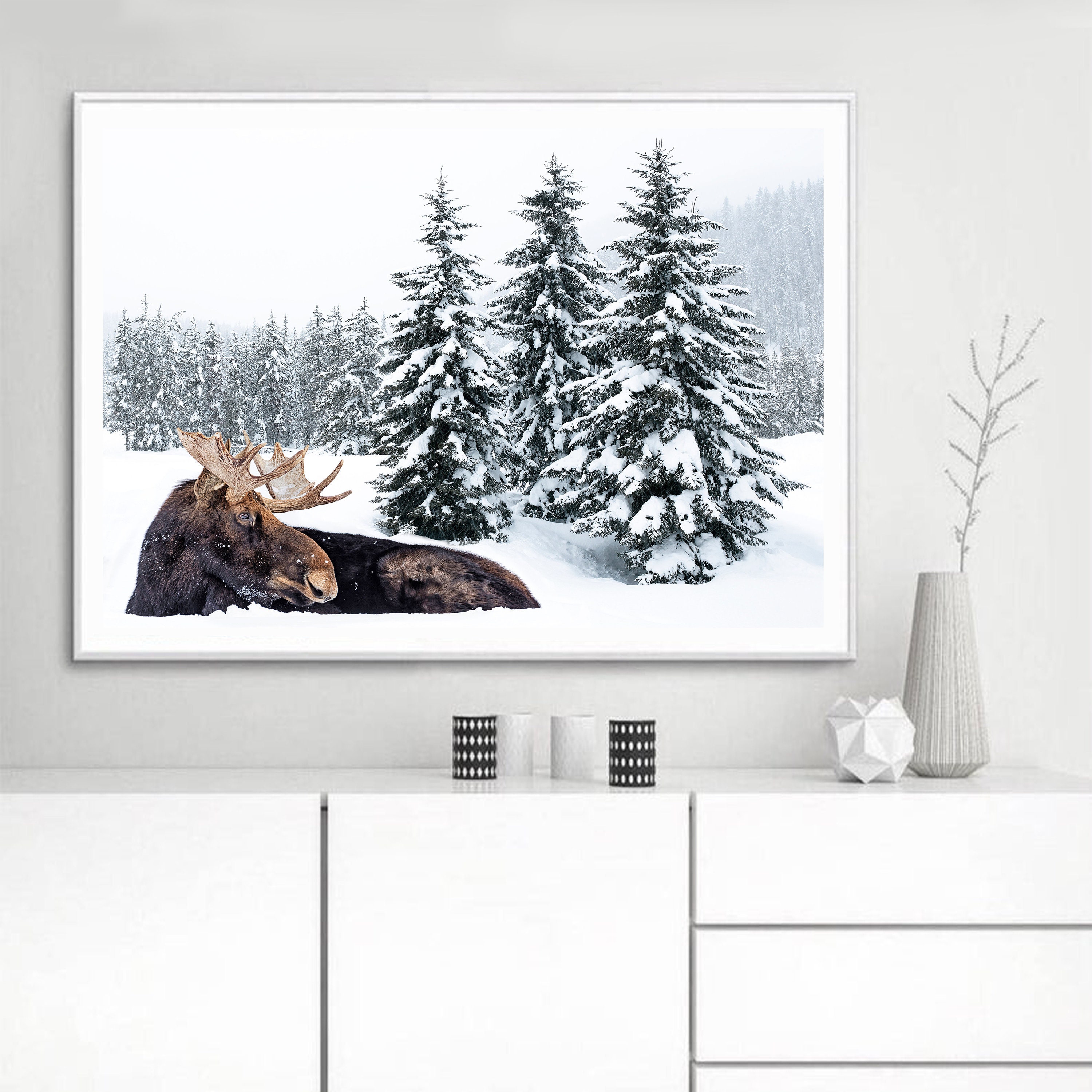 Christmas Wall Art Moose Print Holiday Decor 24x36 Print | Etsy