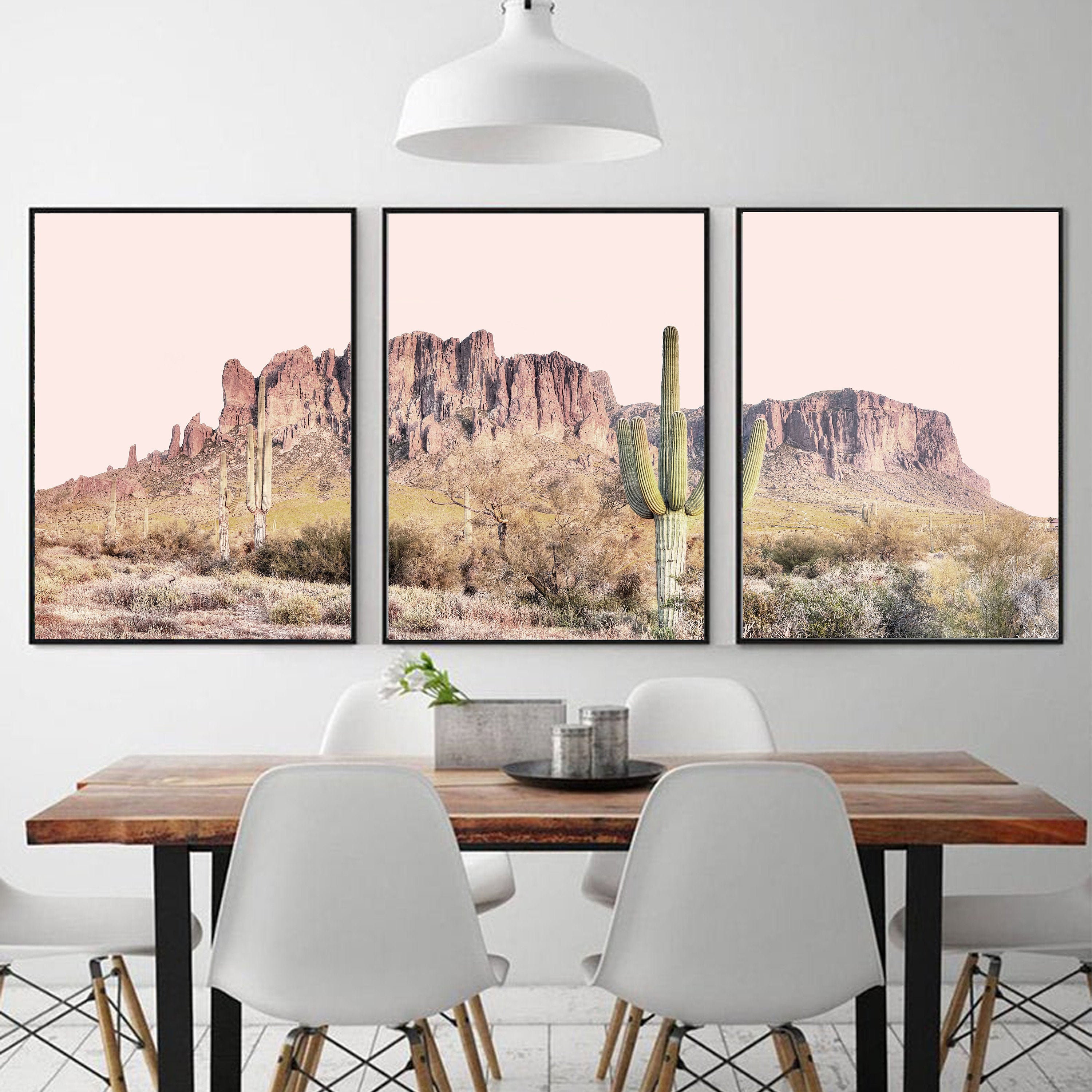 Desert Landscape 3 Piece Wall Art Cactus Print Set of 3 | Etsy