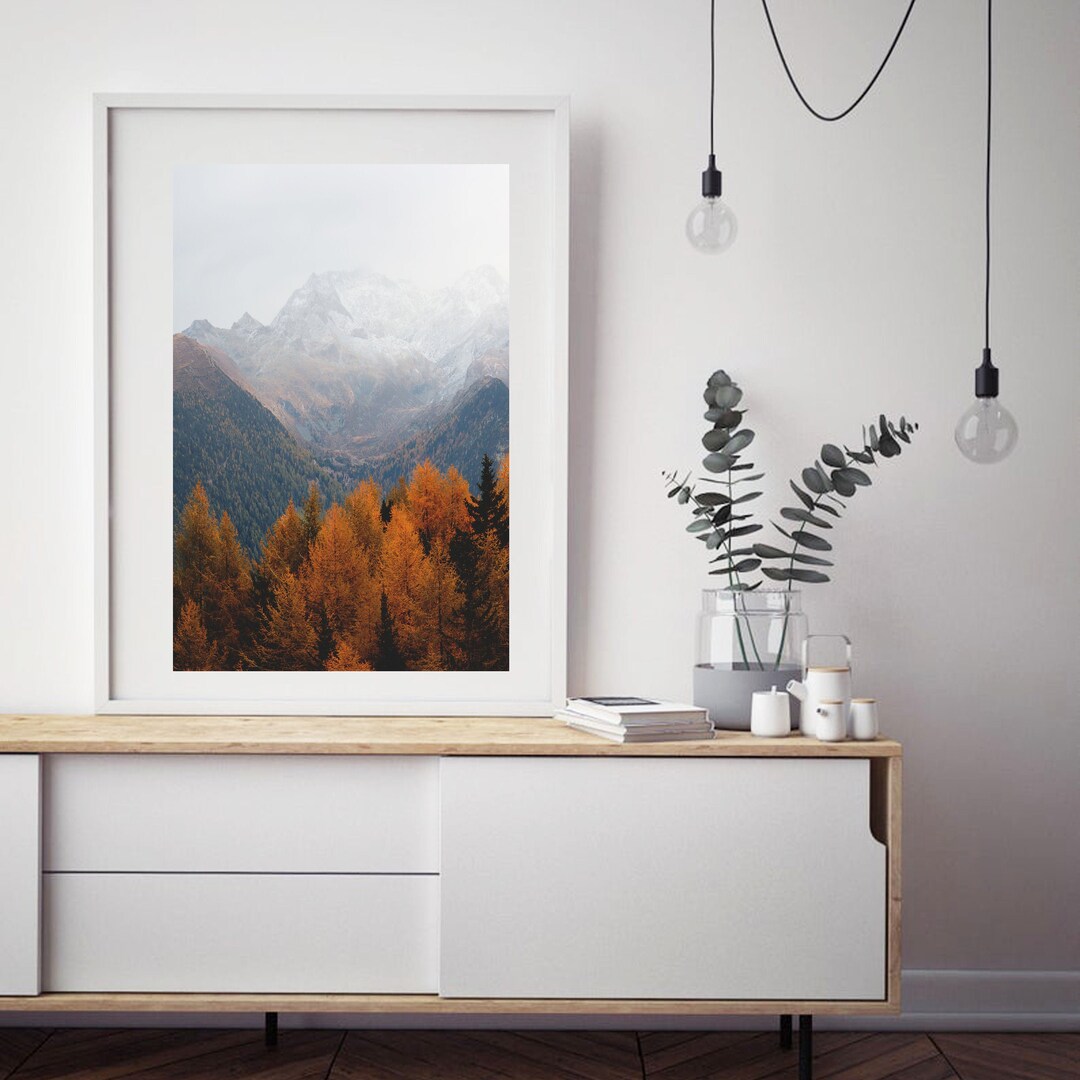 Misty Mountain Wall Art Digital Print Autumn Tree Large Wall Etsy