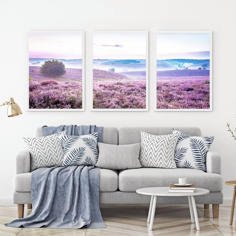 3 Piece Wall Art Lavender Field Print Nature Wall Art Digital Etsy