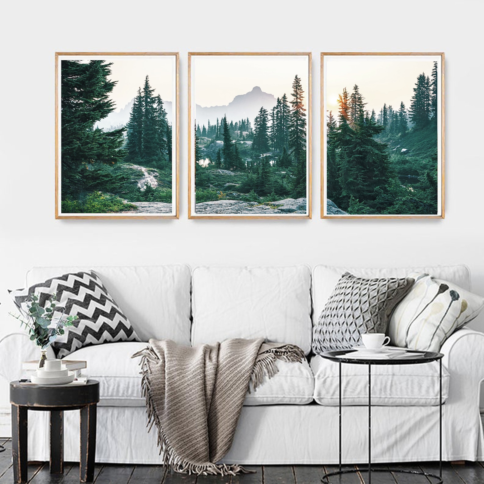 Forest 3 Piece Wall Art Misty Forest Triptych Landscape Print Etsy