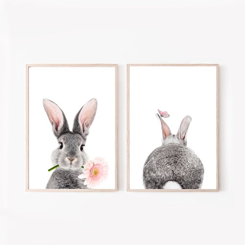 Nursery Wall Art Picture Rabbit Print Bunny Print Flower Etsy