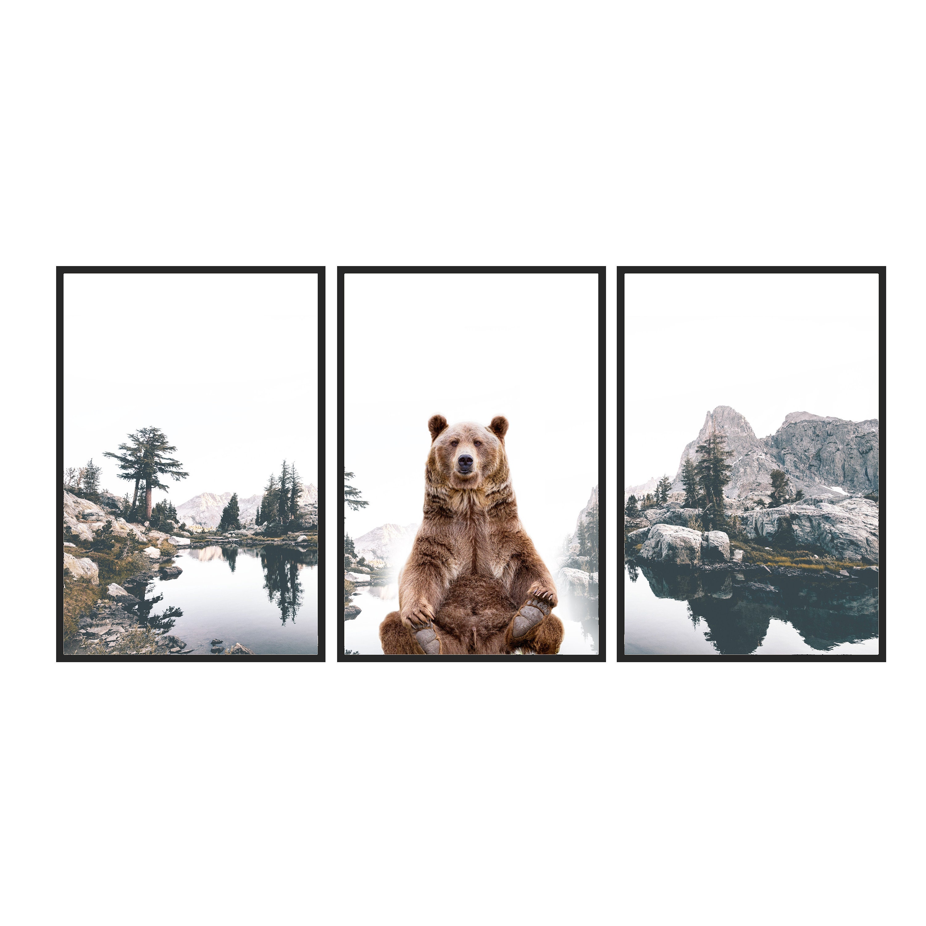 3 Piece Wall Art Bear Print Nature Wall Art Farmhouse Decor Etsy