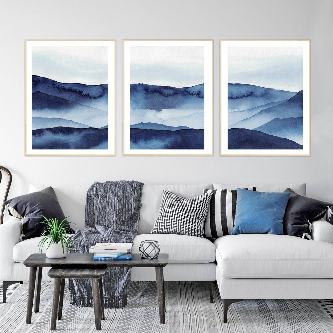 3 Piece Wall Art Mountain Canvas Watercolor Print Gallery Wall - Etsy