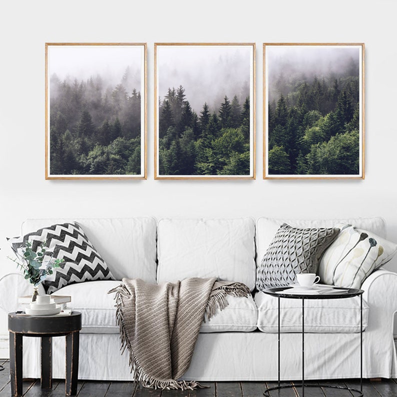 3 Piece Wall Art Misty Forest Canvas Nature Wall Art Forest Etsy