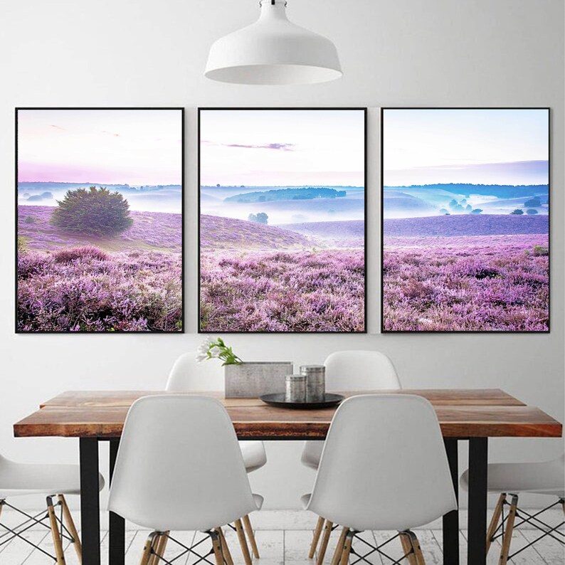 3 Piece Wall Art Lavender Field Print Nature Wall Art Digital Etsy