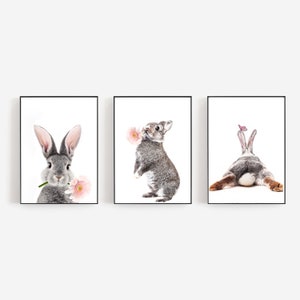 Rabbit Print 3 Piece Wall Art Nursery Wall Decor Digital Art Girl Room Decor Baby Animal Prints Rabbit Art Bunny Poster Nursery Wall Art Set image 9