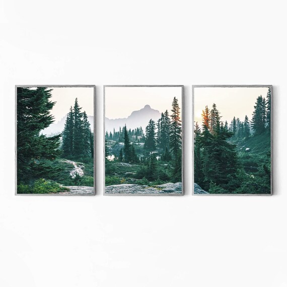 Forest 3 Piece Wall Art Misty Forest Triptych Landscape Print Etsy