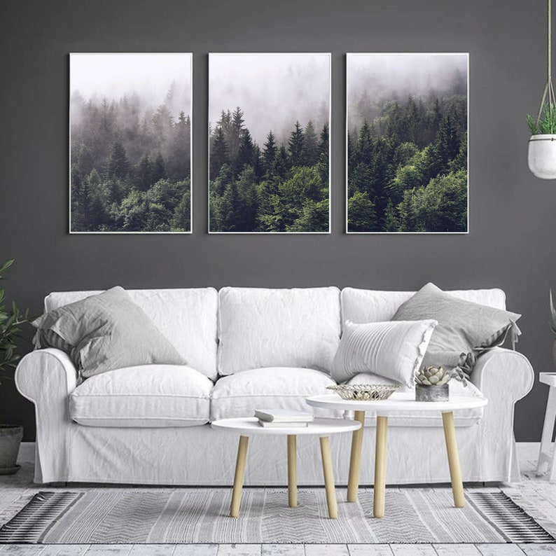 3 Piece Wall Art Misty Forest Canvas Nature Wall Art Forest Etsy