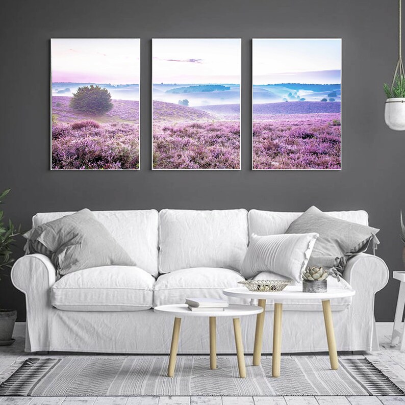 3 Piece Wall Art Lavender Field Print Nature Wall Art Digital Etsy