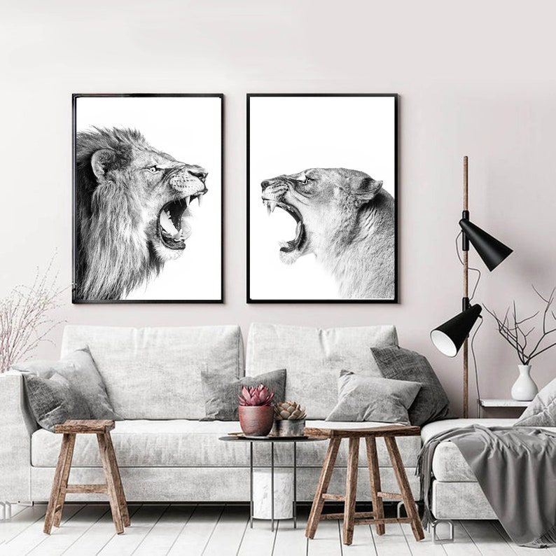 Lion Print Lions Printable Wall Art Set Lion 24x36 Print Two Lions Black White Photo Funny Lion Large Print Safari Living Decor Lions Print image 10