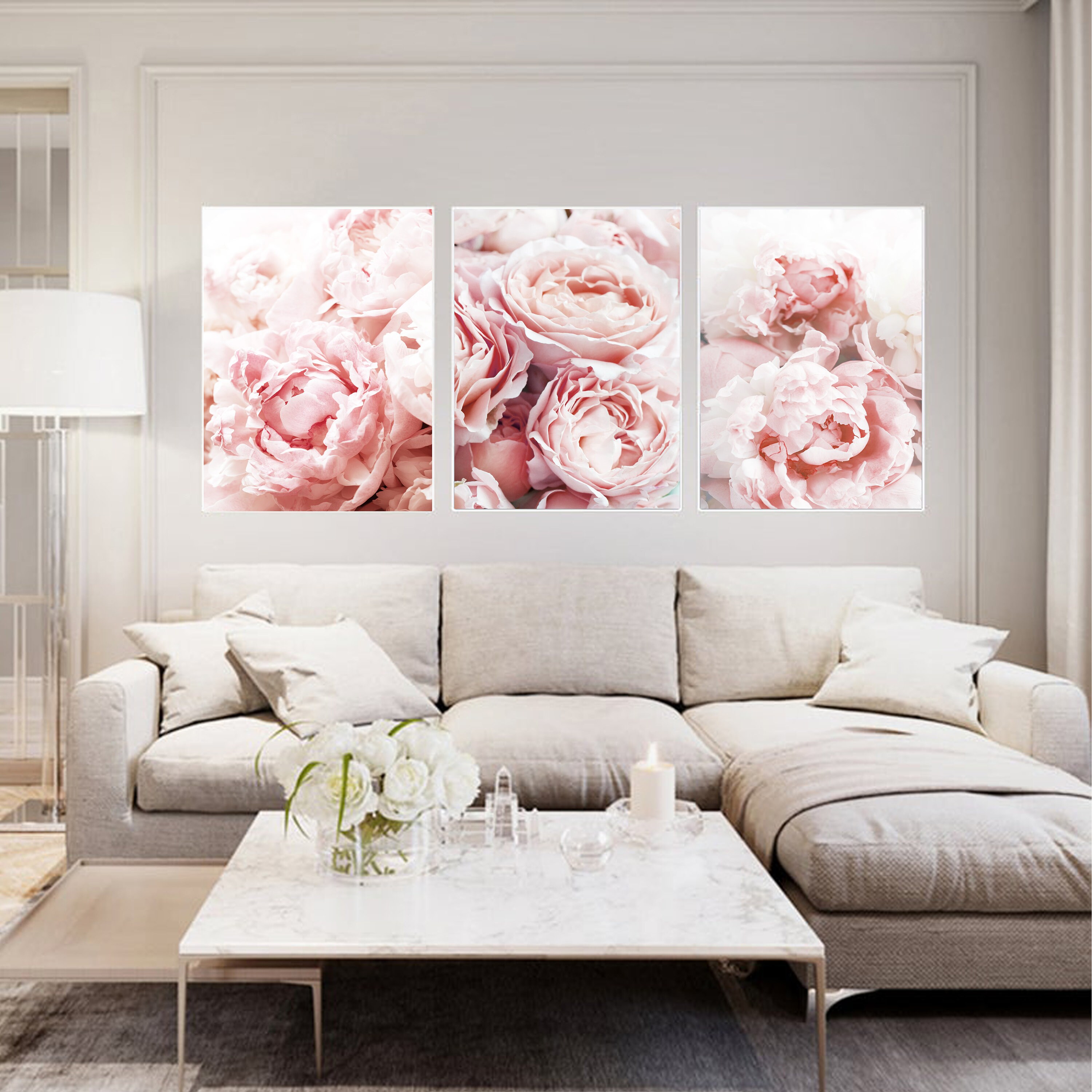 Peony 3 Piece Wall Art Pink Peony Print Gallery Wall Set 24x36 Etsy