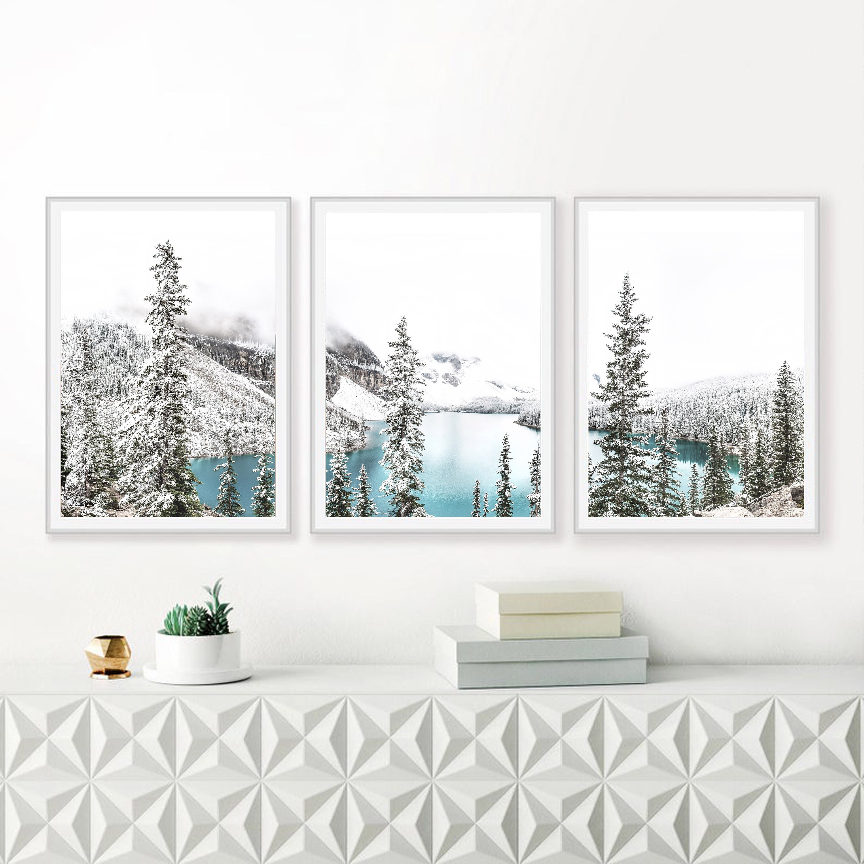 3 Piece Wall Art Lake House Decor Gallery Wall Set Mountains Etsy