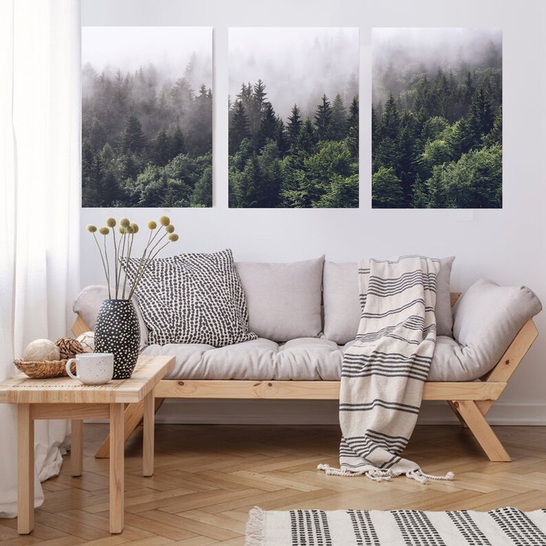 3 Piece Wall Art Misty Forest Canvas Nature Wall Art Forest Etsy