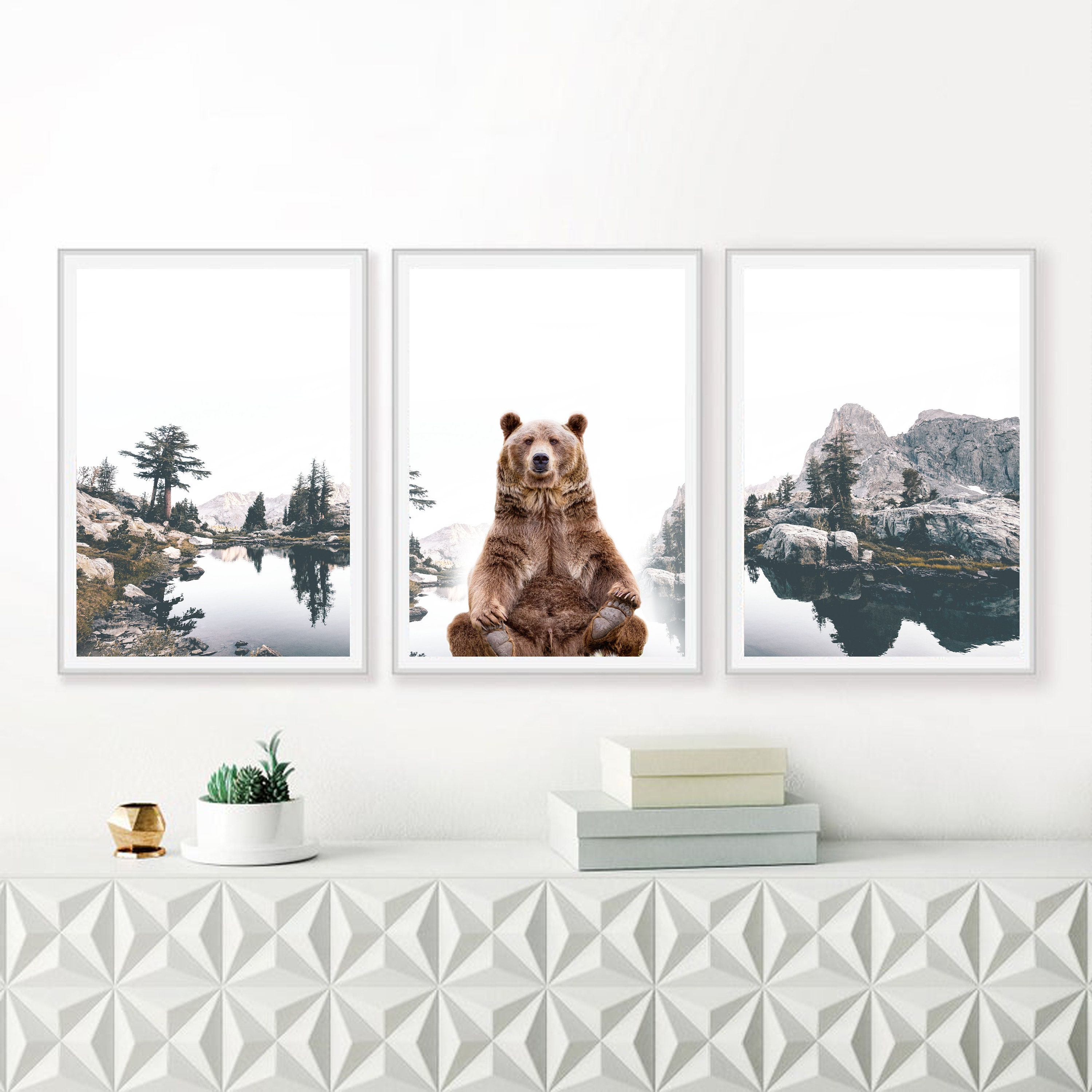 3 Piece Wall Art Nature Triptych Bear Art Gallery Wall Set - Etsy