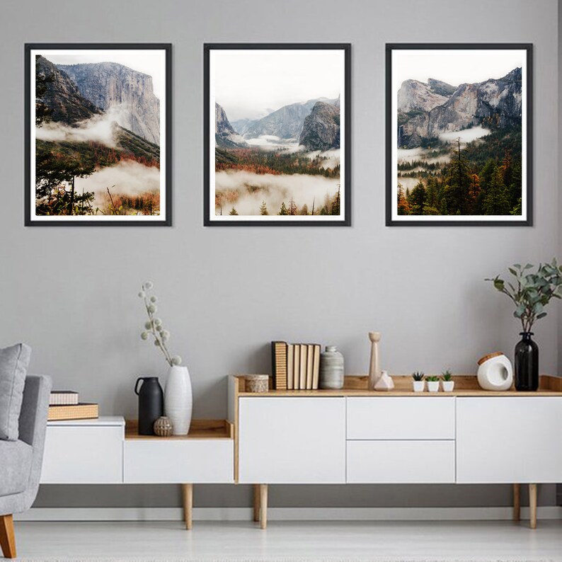 Yosemite 3 Piece Wall Art Mountain Canvas Gallery Wall Set Etsy