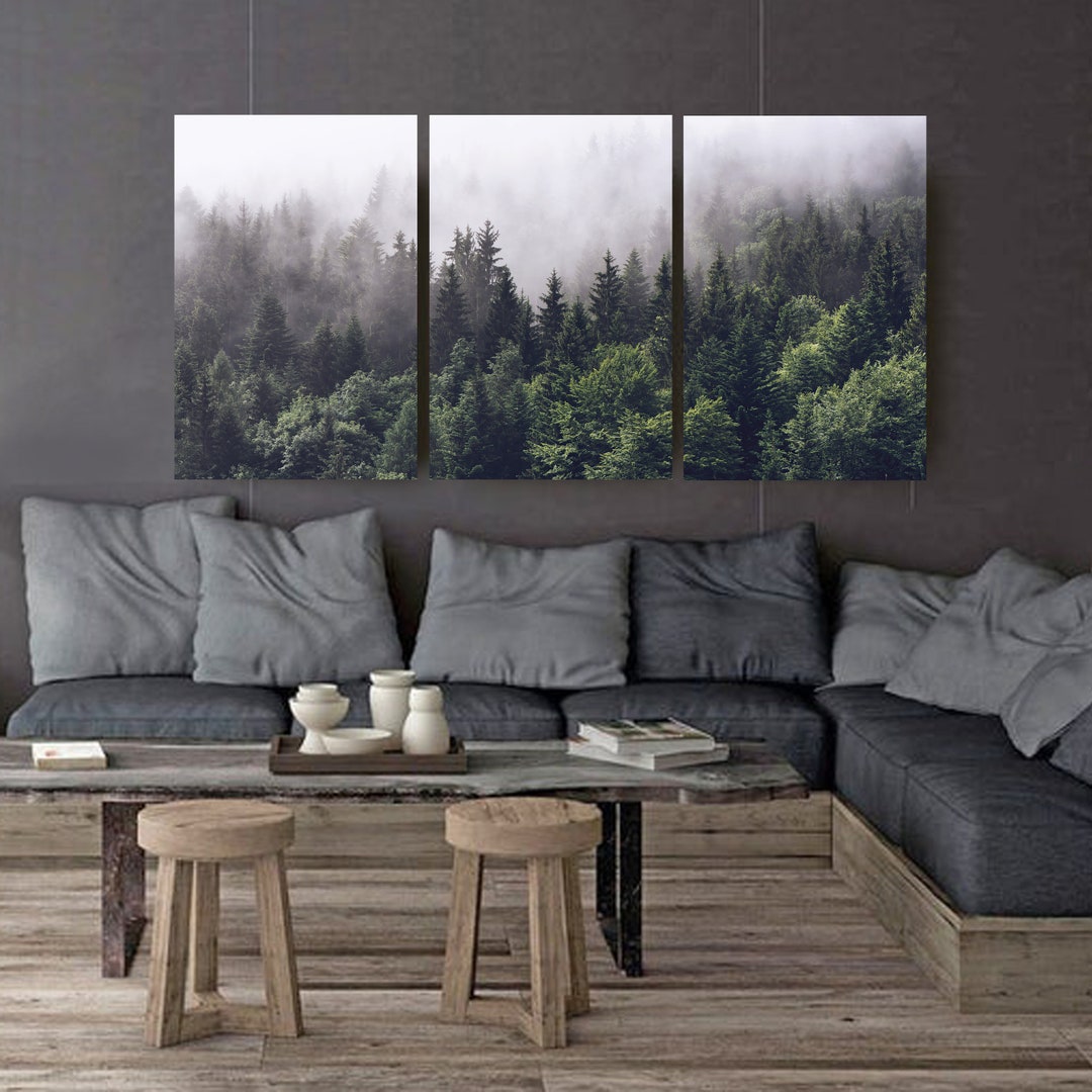 3 Piece Wall Art Misty Forest Canvas Nature Wall Art Forest Triptych