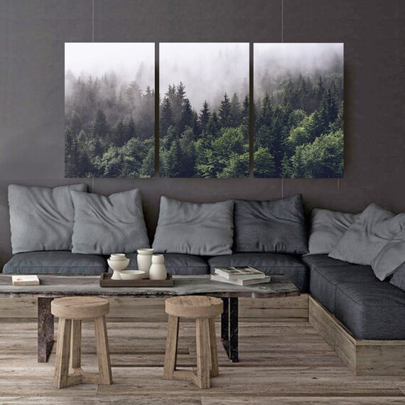 3 Piece Wall Art Misty Forest Canvas Nature Wall Art Forest Etsy
