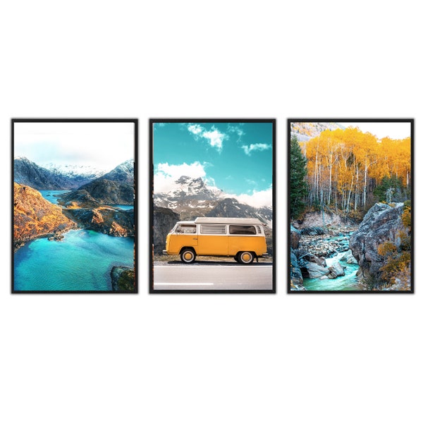 3 pièces Wall Art Van Print Nordic Nature Triptych Fall Landscape Print Set Forest Canvas Art 24x36 Print Autumn Nature Wall Art Nordic River