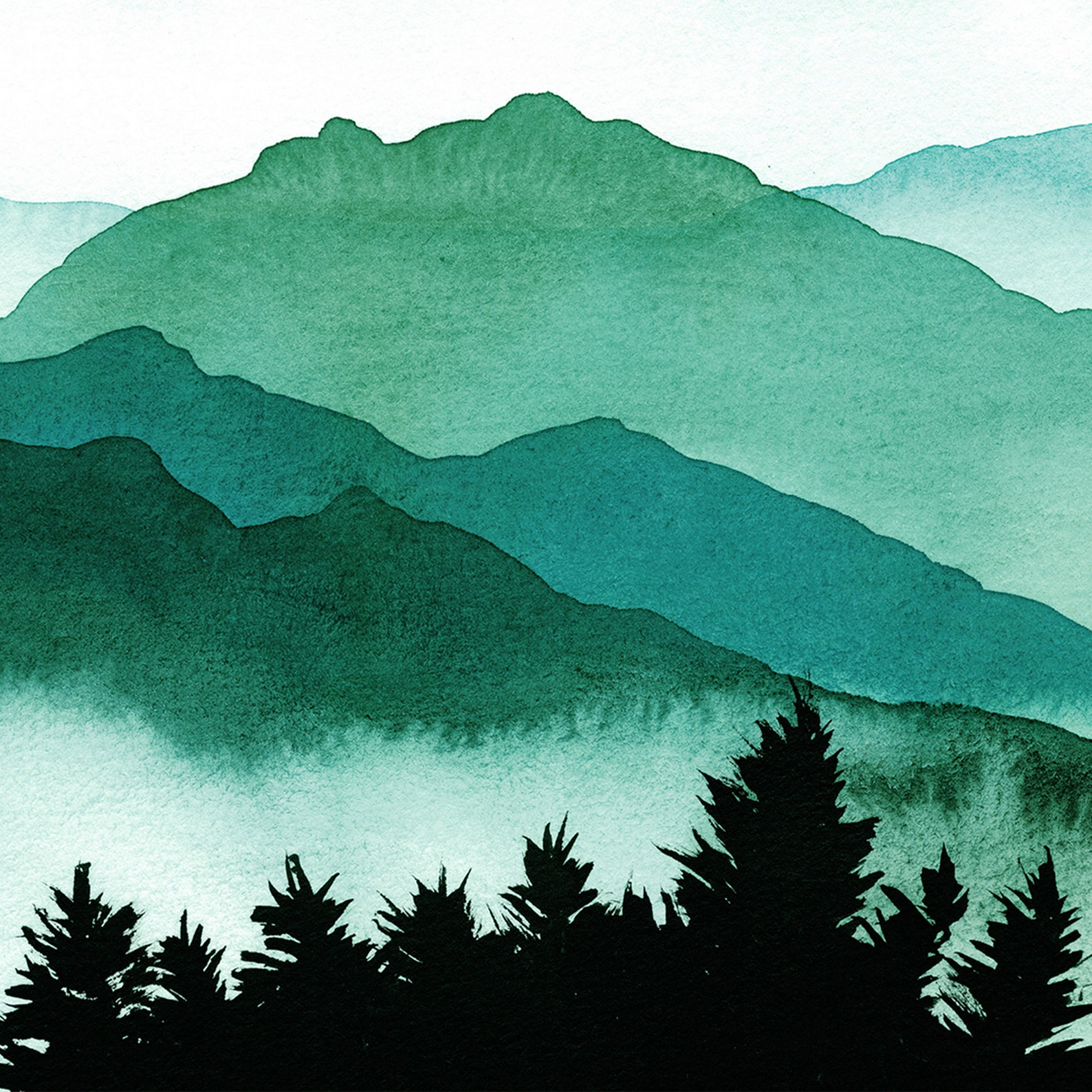 3 Piece Wall Art Mountain Watercolor Emerald Green Art 24x36 Etsy