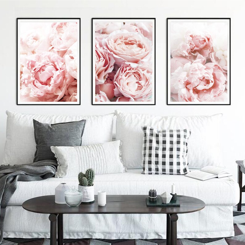 Peony 3 Piece Wall Art Pink Peony Print Gallery Wall Set 24x36 Etsy