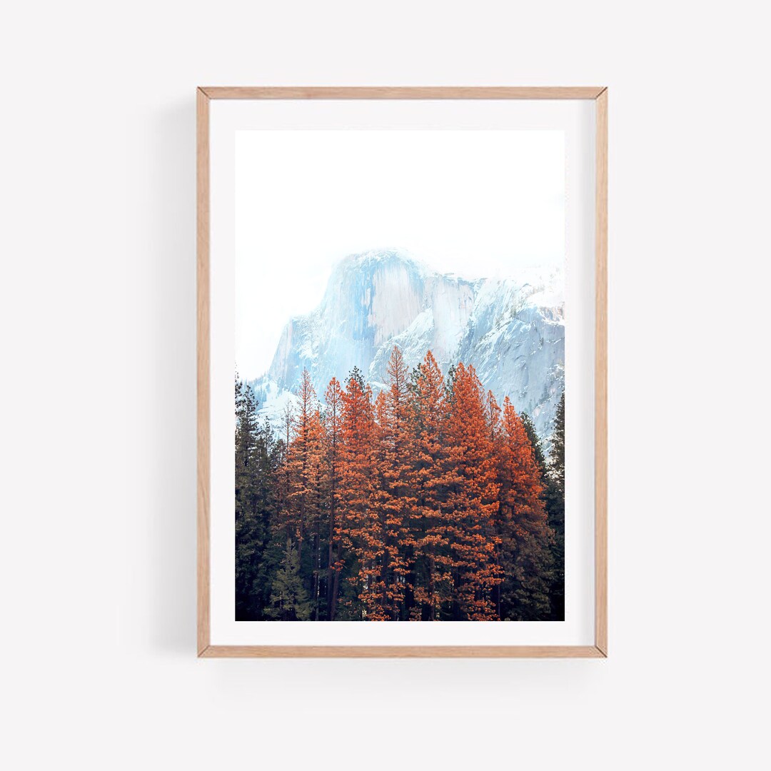 Misty Mountain Wall Art Digital Print Autumn Tree Large Wall Art 24x36