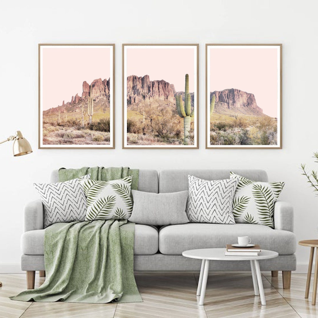 Desert Landscape 3 Piece Wall Art Cactus Print Set of 3 Posters Desert ...