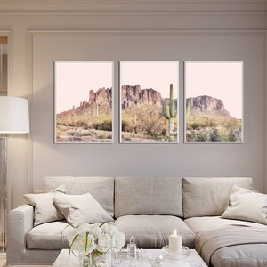 Desert Landscape 3 Piece Wall Art Cactus Print Set of 3 Posters Desert ...