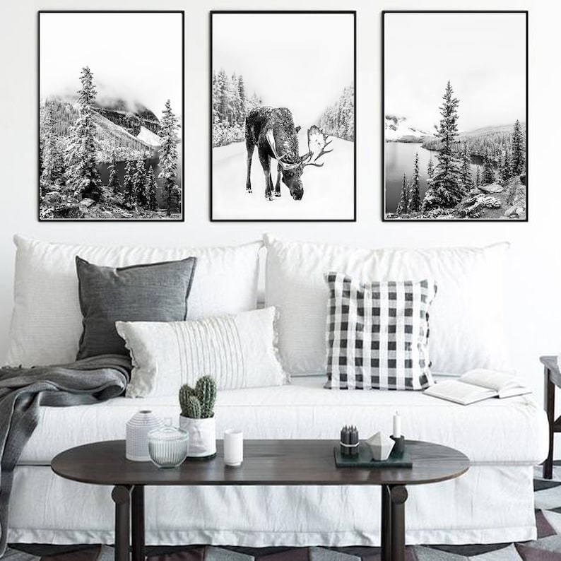 Set of 3 Prints Nature Wall Art Deer Christmas Printable 3 Piece Wall Art Set Scandinavian Decor Deer Art Digital Print 24x36 Moose Wall Art