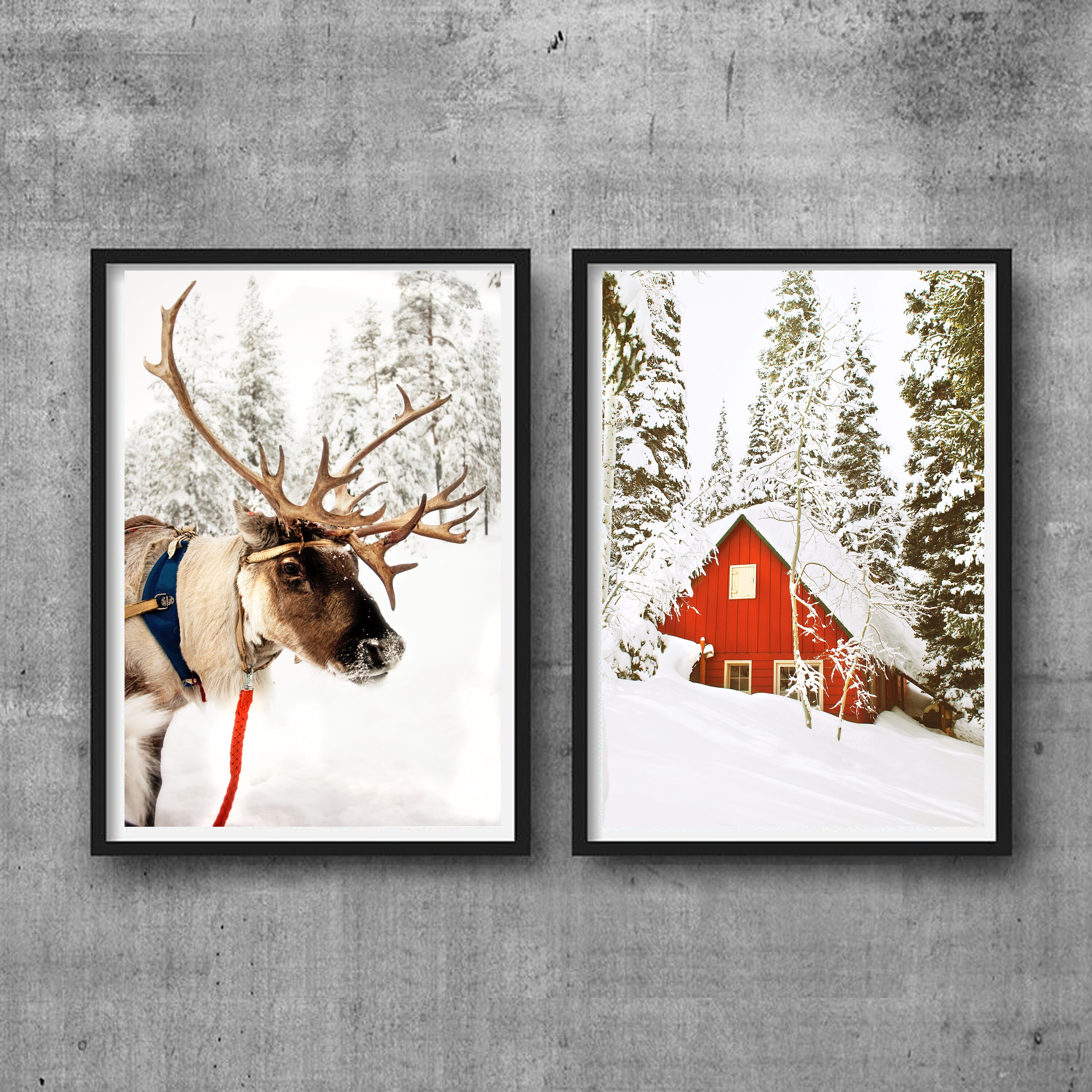 Rein Deer 2 Piece Wall Art Winter Deer Print Digital Download Etsy UK