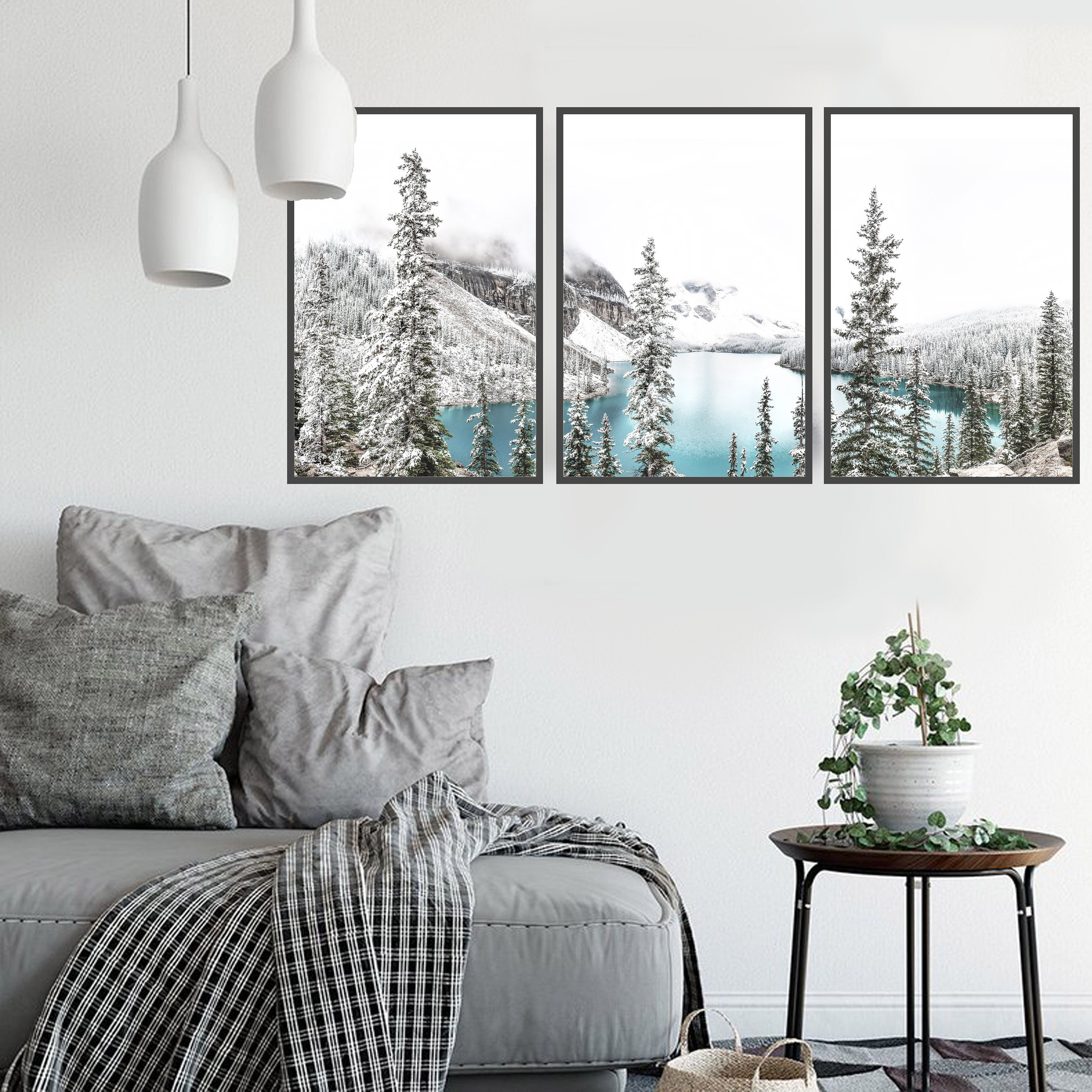 3 Piece Wall Art Lake House Decor Gallery Wall Set Mountains Etsy