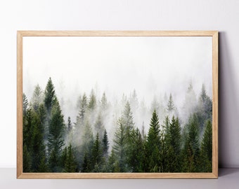 Forest Print Framed Print Nature Wall Art 24x36 Print Scandinavian Wall Art Misty Forest Large Wall Art Foggy Forest Print Spruce Tree Print