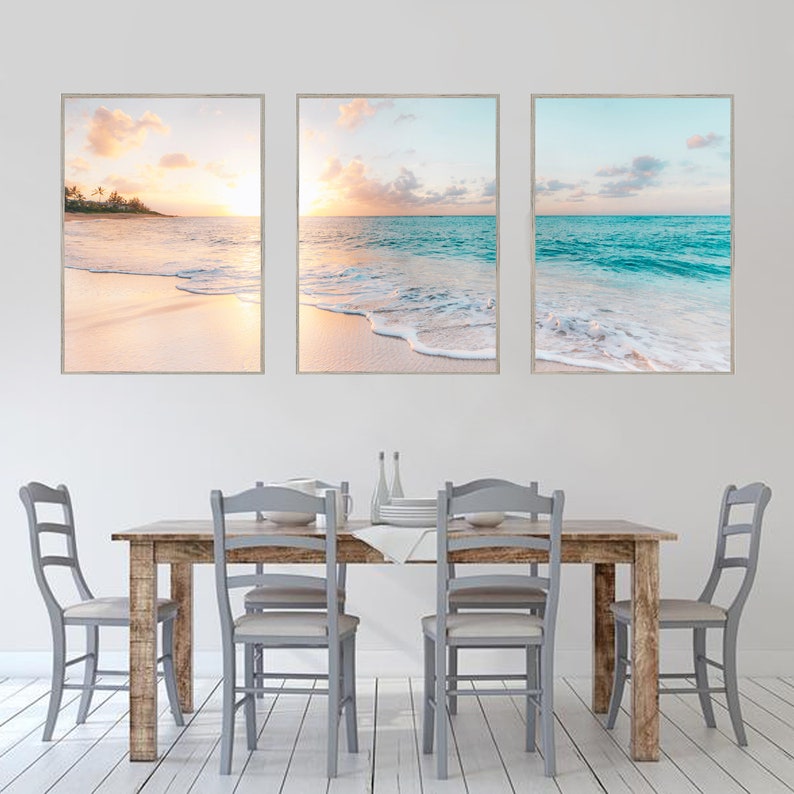 Set of 3 Piece Wall Art Ocean Triptych Beach Wall Decor | Etsy