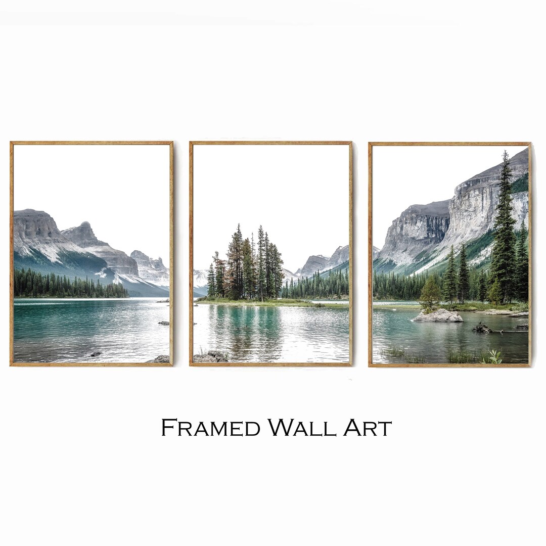 Framed 3 Piece Wall Art Lake Print, Nature Wall Art, Green Forest ...