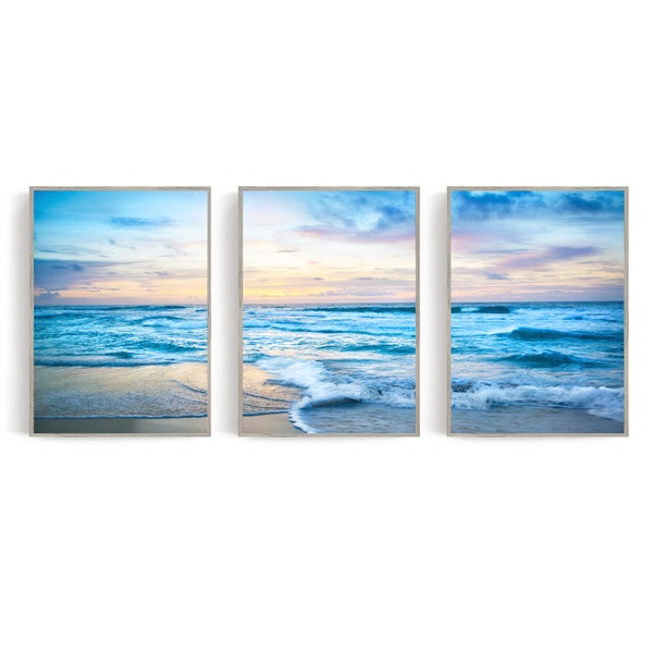 Ocean Sunrise 3 Piece Wall Art Coastal Decor Gallery Wall Set Ocean Triptych Large Wall Art Sea Landscape Print Téléchargement numérique Ocean Print