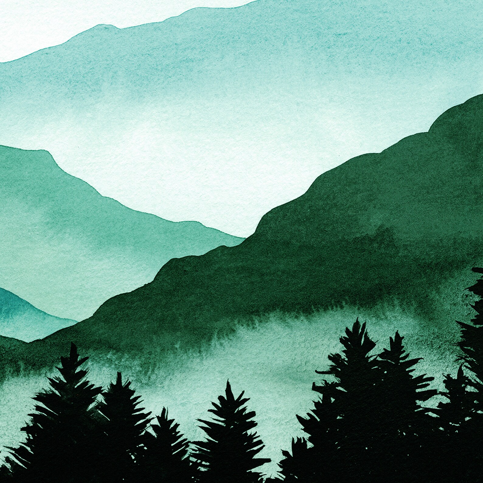 3 Piece Wall Art Mountain Watercolor Emerald Green Art 24x36 Etsy