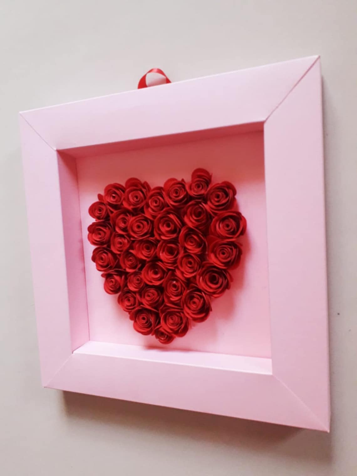 Heart Shadow Box Paper rose shadow box handmade shadow box Etsy