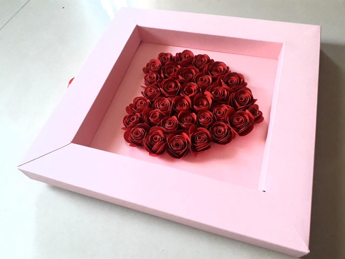 Heart Shadow Box Paper rose shadow box handmade shadow box Etsy