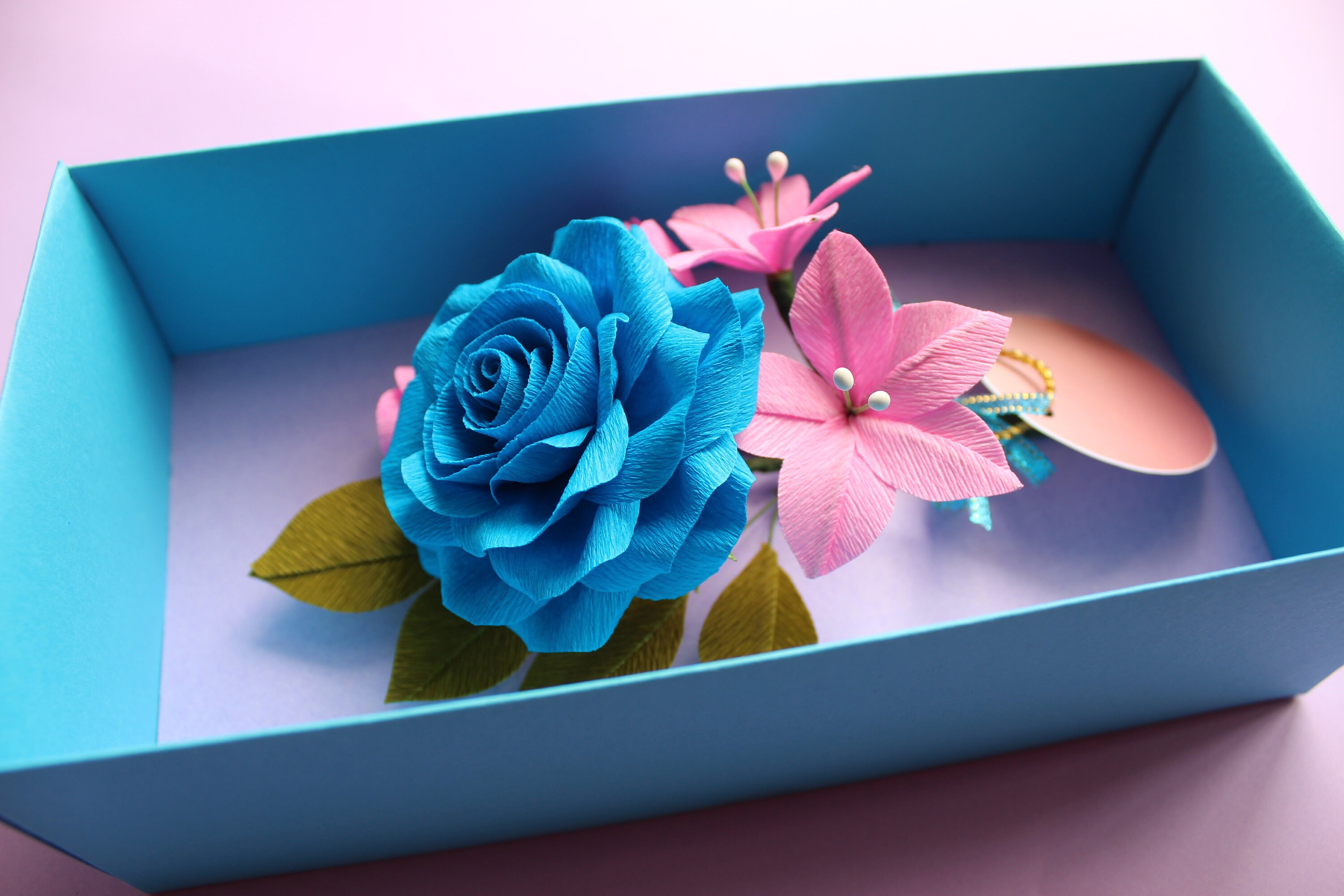 Personalized Blue Paper Flower Box for Gifting Christmas Etsy