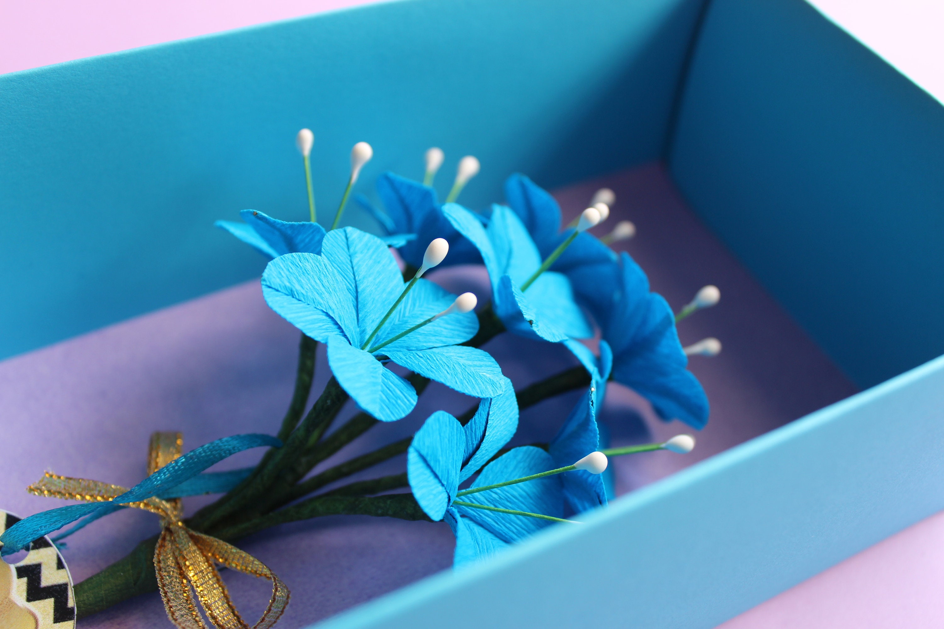 Personalized Blue Paper Flower Box for Gifting Christmas Etsy