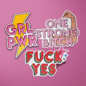 Pack of 3 Feminist Girl Power Vinyl Stickers | Female Empowerment | Luggage Suitcase Stickers | Laptop Stickers