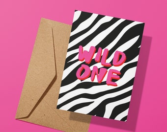 Wild One Zebra Print Wenskaart | Animal Print | Occasion Card | Verjaardagskaart | Moderne | van de | Viering
