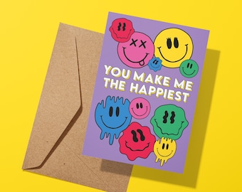 Je maakt me de gelukkigste wenskaart | Valentijnsdag Heartfelt Card | Liefs | Vriend Vriendin Paar Kaarten | Jubileum | Betekenisvol
