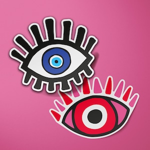 Paquete de 2 pegatinas de mal de ojo / Tema de bruja / Espiritual / Protección ocular que todo lo ve / Pegatinas de maleta de equipaje / Pegatinas de computadora portátil