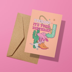 Cowgirl Yeehaw Birthday Greeting Card | Western Cowboy Theme | Cute Card | Cowboy Boots Hat | Texas | Birthday Card | Celebration