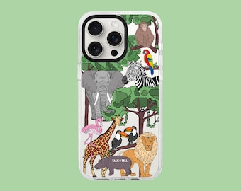 Safari Animal iPhone Case | Elephant | Monkey | Zebra | Giraffe | Jungle | Parrot | Lion | Toucan | Flamingo | Camera Ring | Shockproof Case