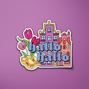Hallo Hallo Países Bajos Vinilo Pegatina / Viajes / Holandés Amsterdam / Pegatina portátil / Pegatina de equipaje / Tipografía / Pegatina de cotización