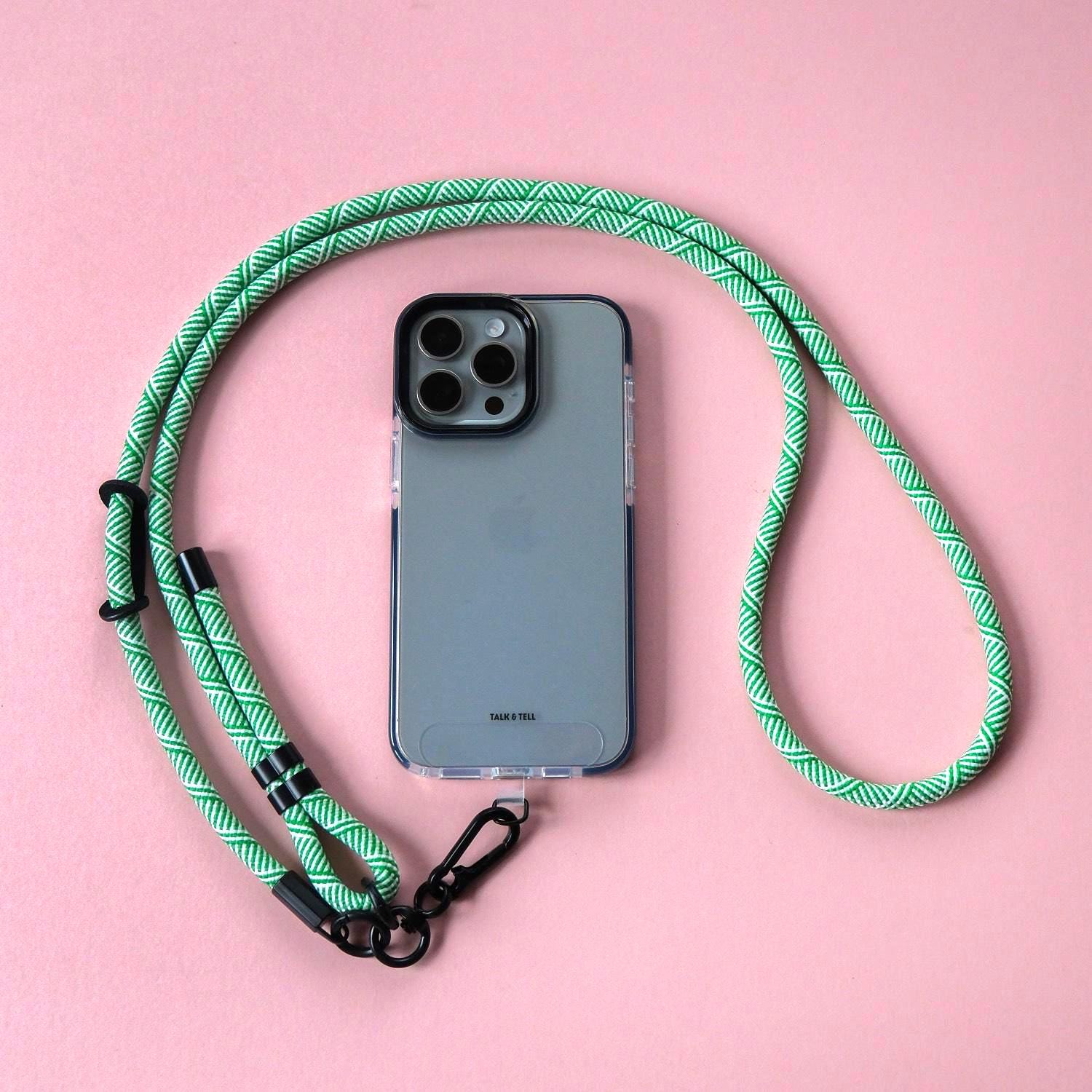 Green White Stripe Phone Adjustable Strap | Universal Crossbody Lanyard | Rope Cord Strap | Neck Strap | Hands Free | Anti Theft