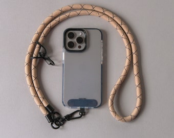Beige Schwarz Handyband | Universelles Schlüsselband/Lanyard | Kordel Schnur Schlaufe | Umhängeband | Hände frei | Anti-Diebstahl
